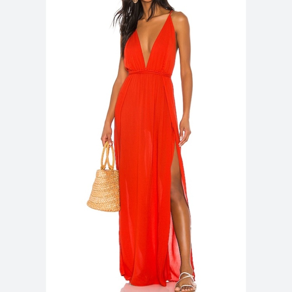 Indah Poppy Maxi Dress with Deep V-Neck